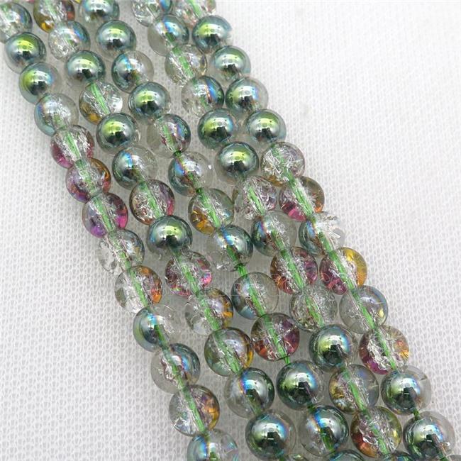round Crackle Crystal Glass Beads, half green plated