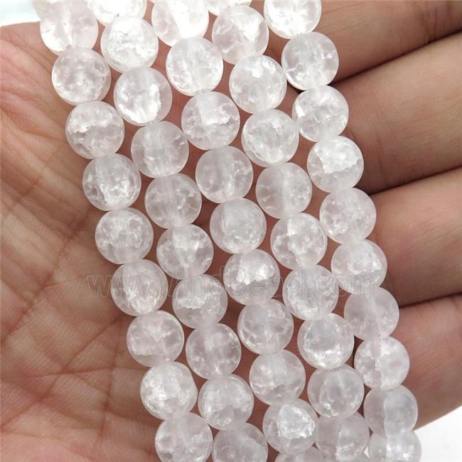 round white Crackle Crystal Glass Beads, matte