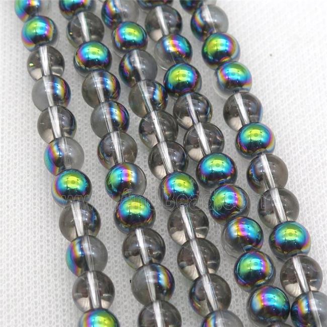 round Crystal Glass Beads, half rainbow plated