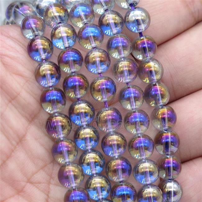 round Crystal Glass Beads, half purple plated