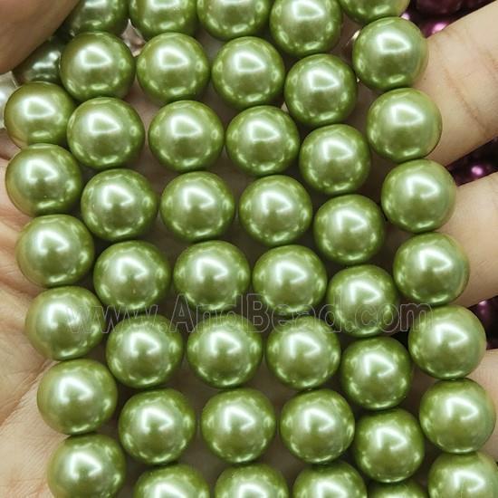 olive Pearlized Glass Beads, round