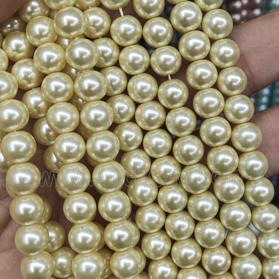 round Pearlized Glass Beads, creamYellow