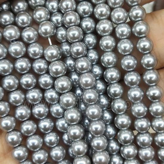 gray Pearlized Glass Beads, round