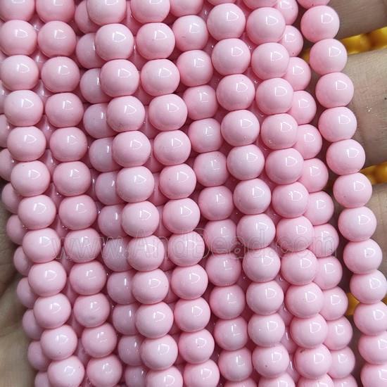 pink Lacquered Glass Beads, round