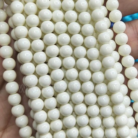 IvoryWhite Lacquered Glass Beads Smooth Round