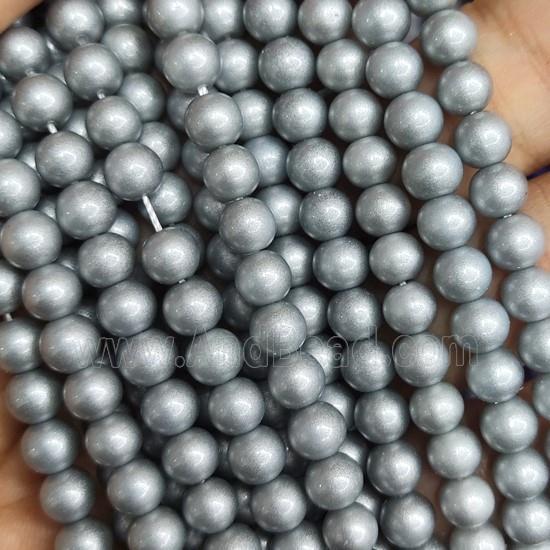 silvergray Lacquered Glass Beads, round