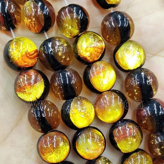 Golden Foil Lampwork Glass Beads Round Smooth
