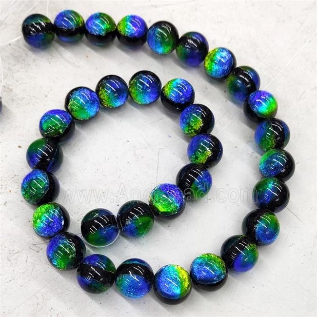 BlueGreen Foil Lampwork Glass Beads Round Smooth