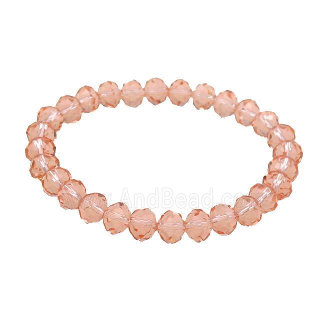 Peach Crystal Glass Bracelet Stretchy Faceted Rondelle