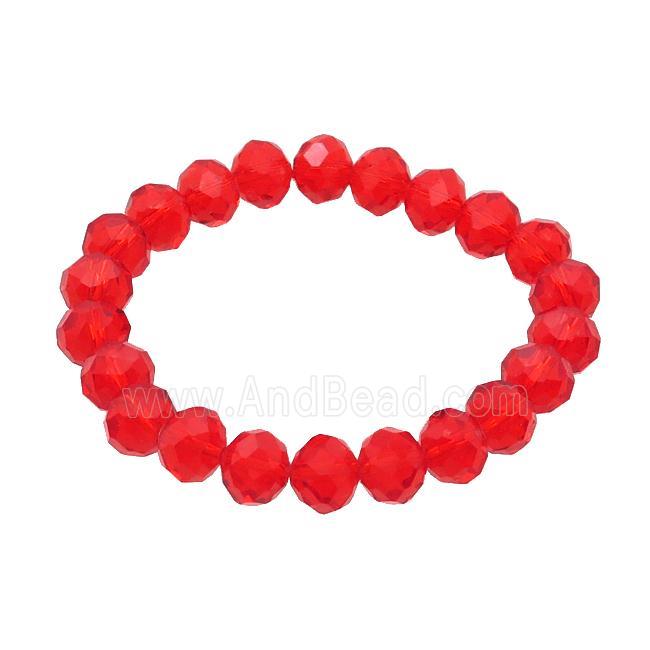 Red Crystal Glass Bracelet Stretchy Faceted Rondelle