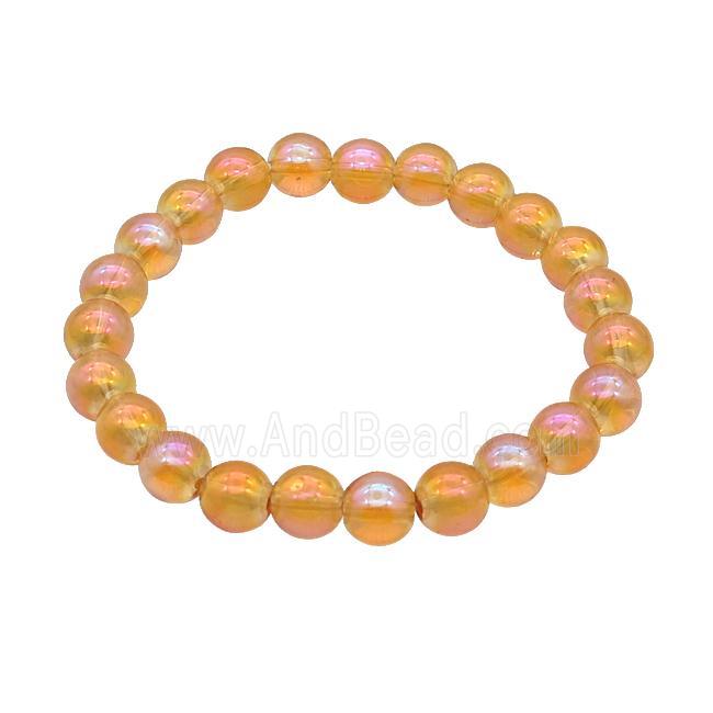 Orange Crystal Glass Bracelet Stretchy Smooth Round