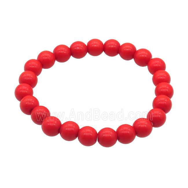 Red Lacquered Glass Bracelet Stretchy