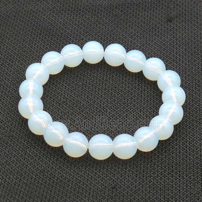 White Opalite Glass Bracelet Stretchy Smooth Round