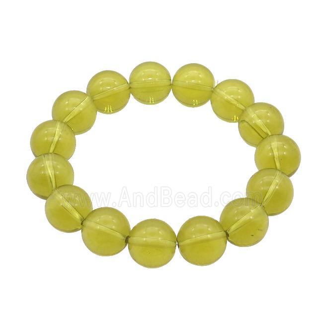 Olive Crystal Glass Bracelet Stretchy Smooth Round