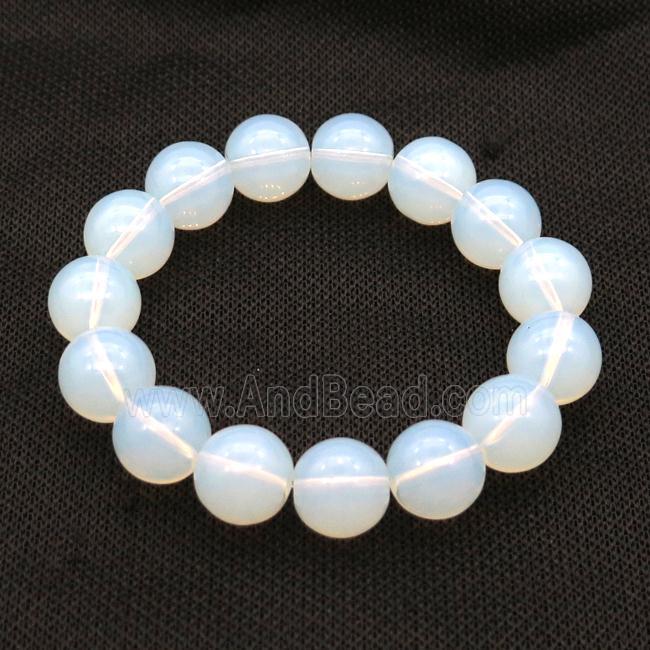 White Opalite Glass Bracelet Stretchy Smooth Round