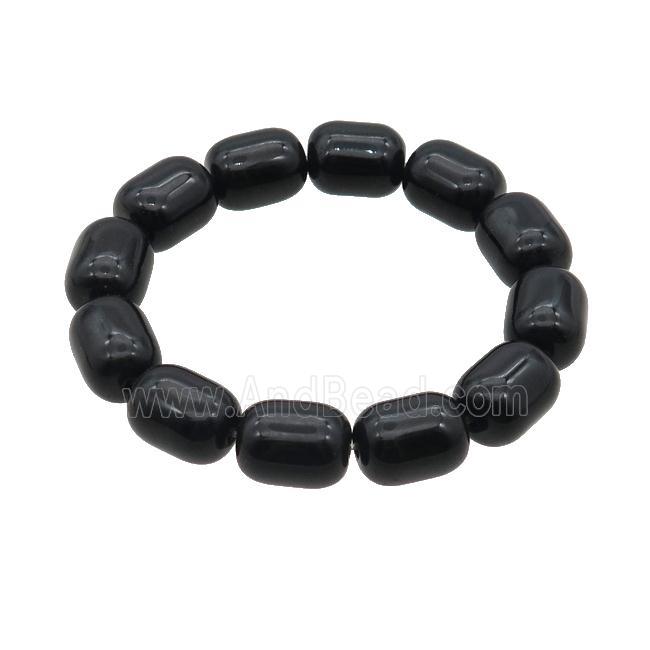 Black Crystal Glass Bracelet Stretchy Barrel