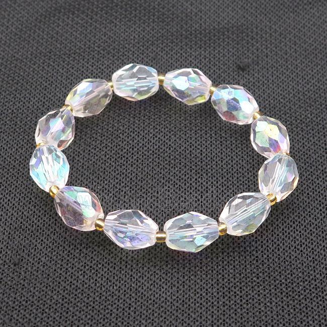 Crystal Glass Bracelet Stretchy Barrel Clear AB-Color