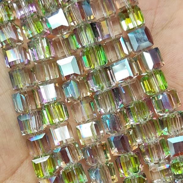 Green Crystal Glass Beads Faceted Cube