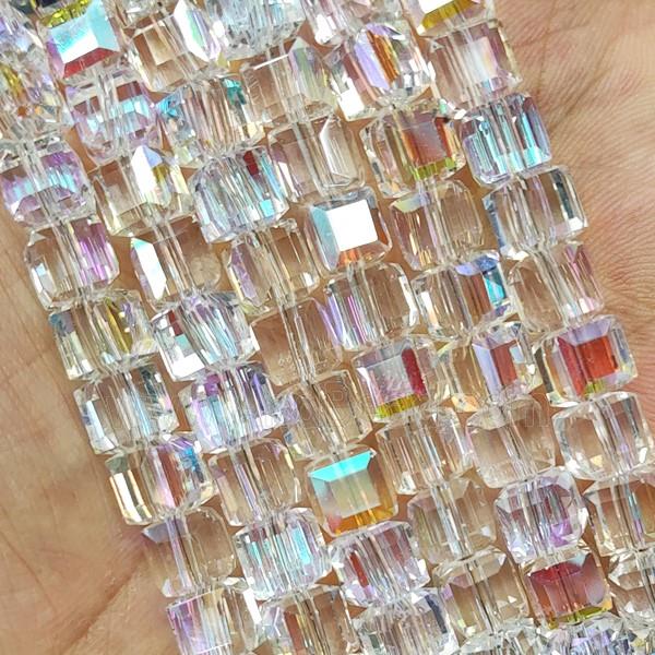 Clear Crystal Glass Beads Faceted Cube