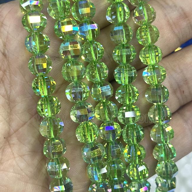 Crystal Glass Beads Cut Round Green AB-Color