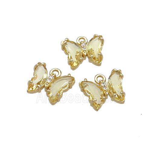 Copper Butterfly Pendant Pave Yellow Crystal Glass Gold Plated