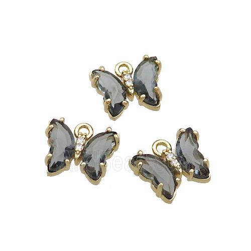 Copper Butterfly Pendant Pave Smoky Crystal Glass Gold Plated