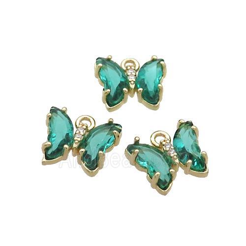 Copper Butterfly Pendant Pave Peacockgreen Crystal Glass Gold Plated