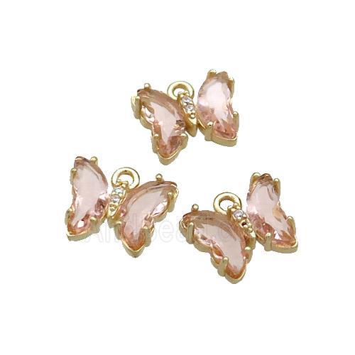 Copper Butterfly Pendant Pave Peach Crystal Glass Gold Plated