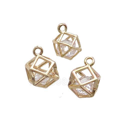 Copper Cuboid Pendant With Crystal Glass Gold Plated