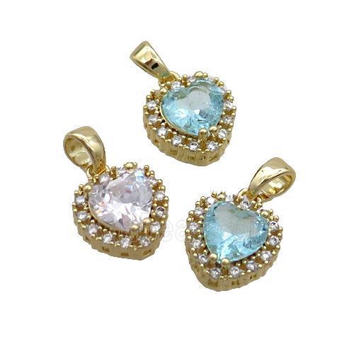 Copper Heart Pendant Pave Crystal Glass Gold Plated Mixed