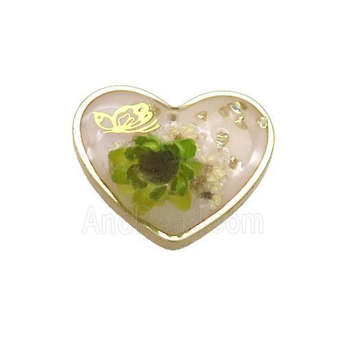 Pink Resin Heart Pendant Flower