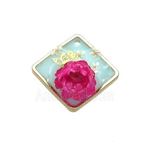 Blue Resin Square Pendant Flower
