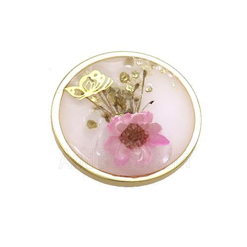 Pink Resin Circle Pendant Flower