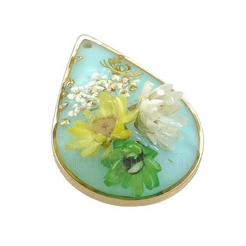 Blue Resin Teardrop Pendant Flower