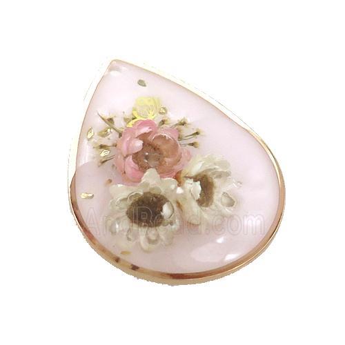 Pink Resin Teardrop Pendant Flower