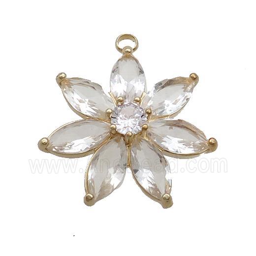Copper Flower Pendant Pave Crystal Glass Gold Plated
