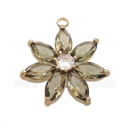 Copper Flower Pendant Pave Smoky Crystal Glass Gold Plated