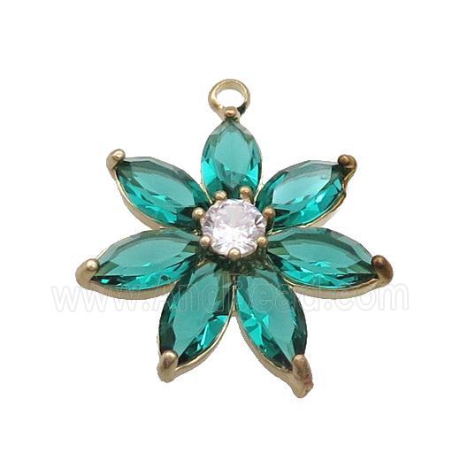 Copper Flower Pendant Pave Peacockgreen Crystal Glass Gold Plated