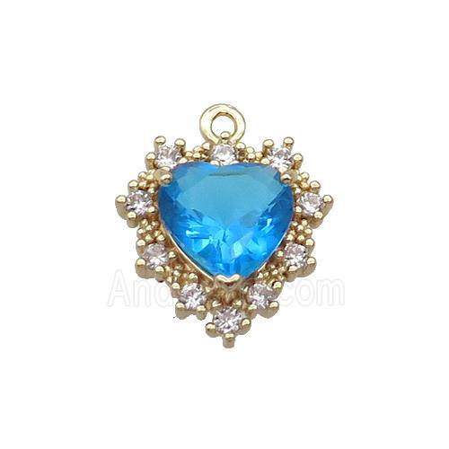 Copper Heart Pendant Pave Blue Crystal Glass Gold Plated