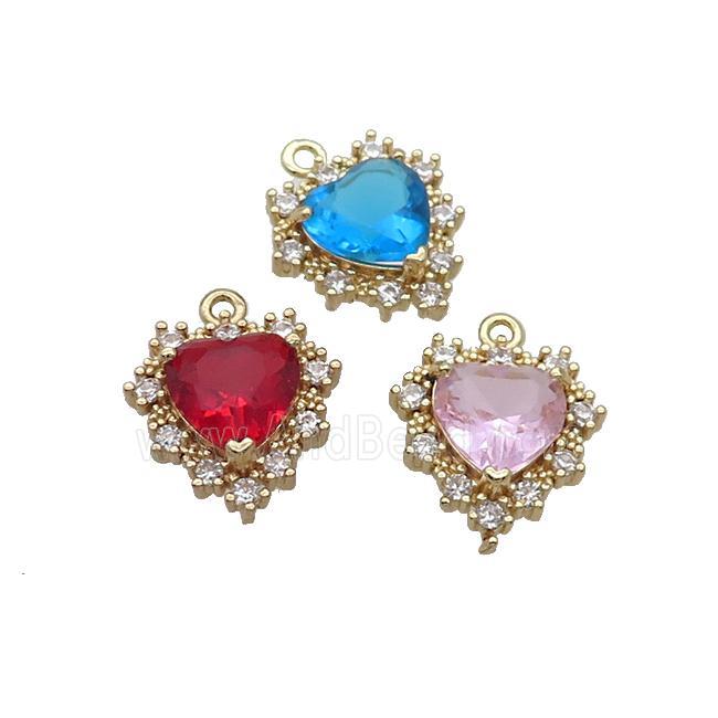 Copper Heart Pendant Pave Crystal Glass Gold Plated Mixed