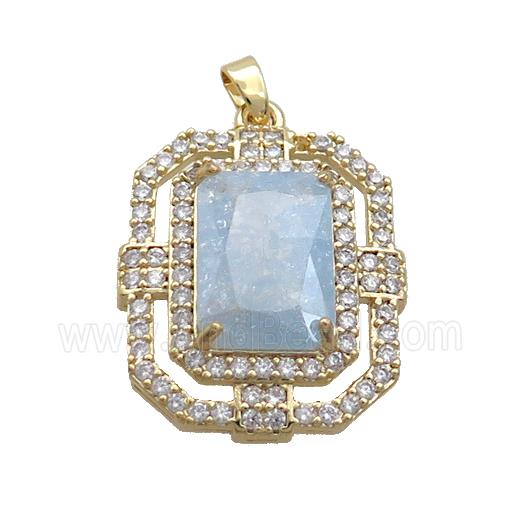 Copper Rectangle Pendant Pave Blue Crystal Glass Gold Plated