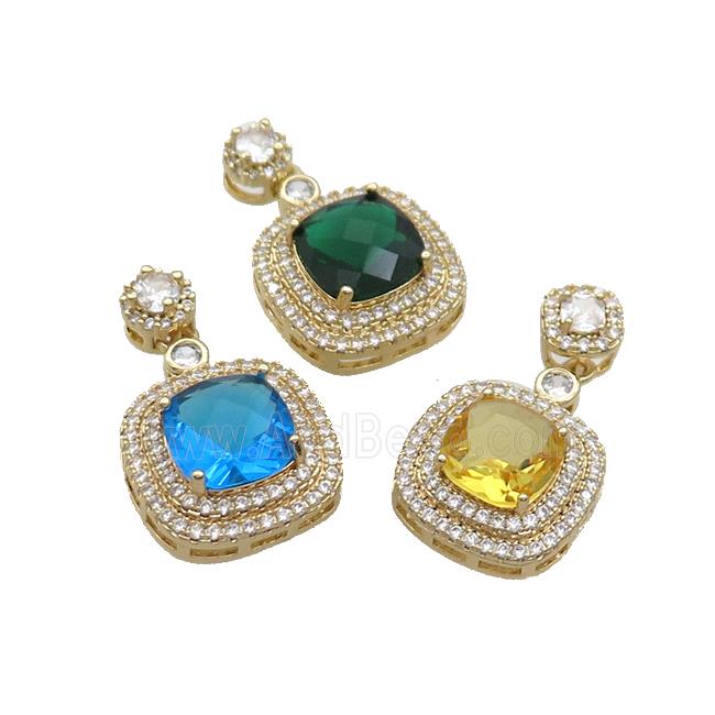 Copper Square Pendant Pave Crystal Glass Gold Plated Mixed