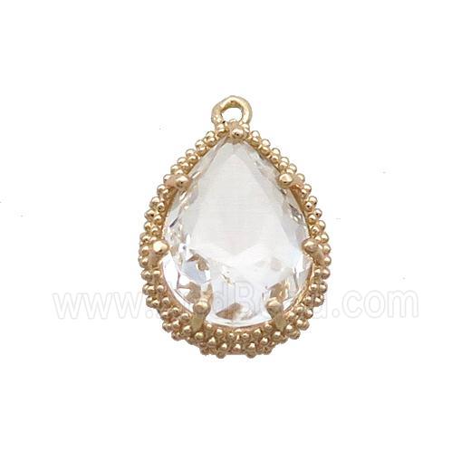 Copper Teardrop Pendant Pave Clear Crystal Glass Gold Plated
