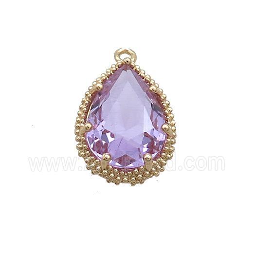 Copper Teardrop Pendant Pave Purple Crystal Glass Gold Plated
