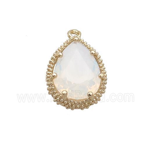 Copper Teardrop Pendant Pave White Crystal Glass Gold Plated