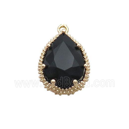 Copper Teardrop Pendant Pave Black Crystal Glass Gold Plated