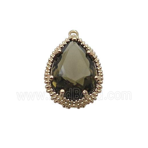 Copper Teardrop Pendant Pave Smoky Crystal Glass Gold Plated