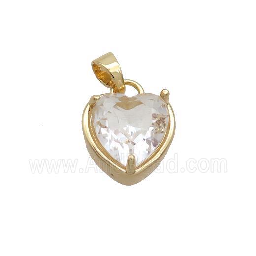 Copper Heart Pendant Pave Clear Crystal Glass Gold Plated