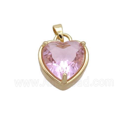 Copper Heart Pendant Pave Pink Crystal Glass Gold Plated