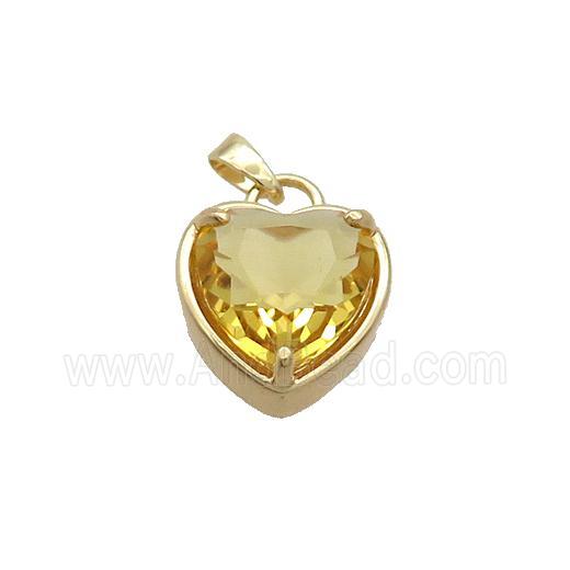 Copper Heart Pendant Pave Yellow Crystal Glass Gold Plated